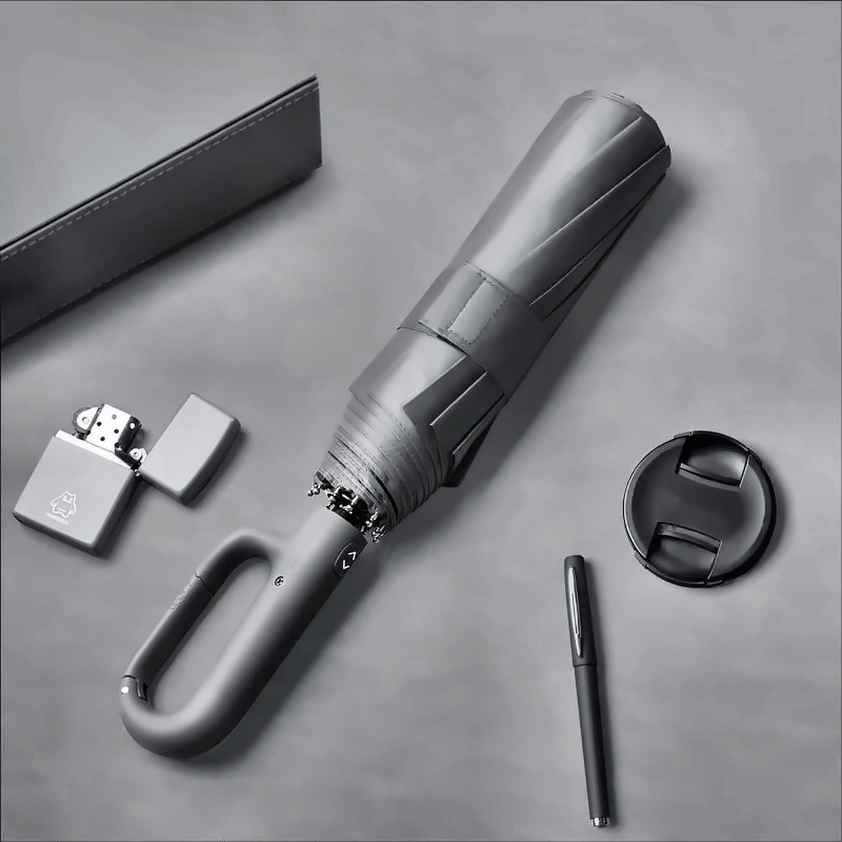 Ombrello antivento automatico Aevora – Grigio Scuro, dettaglio manico